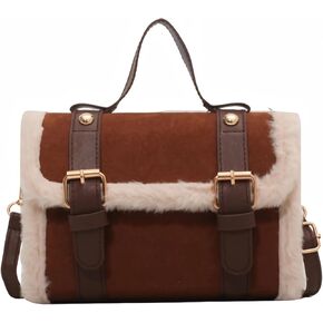 حقيبة يد كروس من الجلد السويدي الصناعي باللون البني، محفظة صغيرة عصرية لخريف وشتاء للنساء، حقيبة يد بمقبض علوي من الشيربا، تصميم جمالي لطيف bolsas de mano para mujer in Kuwait