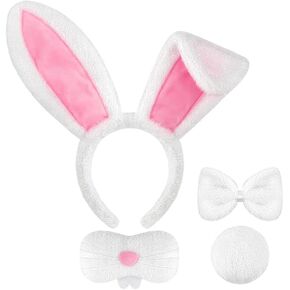 4PCS Easter Bunny Costume Set Rabbit Ears Headband Bowtie Nose Mask Plush Round Tail Cosplay Accessories Party Supplies in Saudi Arabia