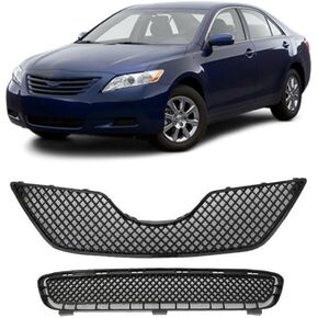 JX RACING Front Upper Lower Grille Compatible with Toyota Camry 2007 2008 2009 Bumper Grill Mesh Style Painted Gloss Black Shell Set 5311206010 TO1036103 5310106180C0 TO1200291 in Kuwait
