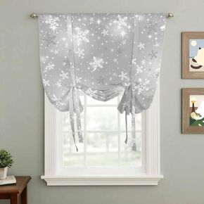 Grey Snowflake Christmas Tie Up Curtains for Window, Winter Xmas Snowflake Gray Modern Art Thermal Balloon Shade Adjustable Rod Pocket Curtains Valance Panels for Kitchen Bathroom Café 42'' x 63'' in Saudi Arabia