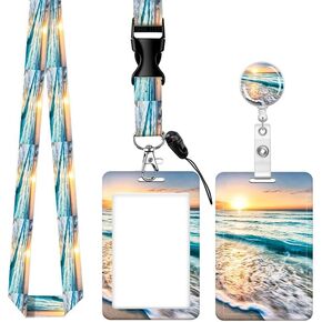 Badge Reels Retractable with Carabiner Reel Clip, ID Name Tag Work Badge Holder Belt Ferrule, Identity ID Badge Holder Cover Case for Office Work Nurse Teacher Student(Beautiful Beach) in Kuwait