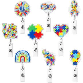 9 قطع بكرة شارة شهر الوعي بالتوحد، لغز لامع من الأكريليك قابل للسحب، مشبك شارة التمريض، قوس قزح Be Kind، بطاقة الهوية، حامل بطاقة الهوية، ملحقات مشبك التمساح المكتبي لطلاب الطبيب والممرضات in Kuwait