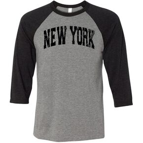 Distressed New York Collegiate Three-Quarter Raglan Sleeve Baseball Shirt Unisex in Saudi Arabia