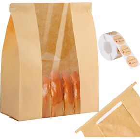 60 حزمة من أكياس الخبز للخبز محلي الصنع، 14 بوصة × 8.3 بوصة × 3.5 بوصة أكياس خبز العجين المخمر مع ملصقات من القصدير وربطة عنق وأكياس خبز ورقية مع نافذة وأكياس مخبز كبيرة وحقائب بنية لتخزين الخبز محلي الصنع in Kuwait