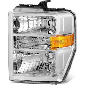 مجموعة المصابيح الأمامية من Auto Dynasty متوافقة مع 2008-2021 Ford E150 E250 E350 E450 F650 F750 Super Duty، استبدال المصابيح الأمامية الهالوجين على الجانب الأيمن للركاب، FO2503249، زاوية كهرماني مبيت من الكروم in Kuwait