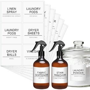 36 قطعة من ملصقات غرفة الغسيل البيضاء المقاومة للماء وملصقات تنظيم المنزل للزجاجات والجرار وموزعات المنظفات وملصقات تخزين الغسيل لمستلزمات التنظيف in Kuwait