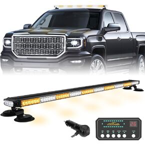 XRIDONSEN 45.5" 128 LED Roof Top Strobe Light Bar Amber White Emergency Lights Magnetic Double Side Traffic Advisor Warning Hazard Safety Caution Lights for Plow Trucks Construction Vehicles Wreckers in Kuwait