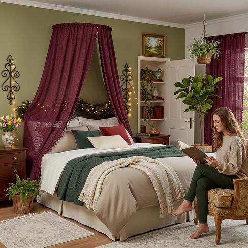 Burgundy Sheer Curtains 84 Inches Long 2 Panel Cotton Blend Crochet Lace Curtain Tassel Rod Pocket Semi Sheer Light Filtering Boho Curtains for Bedroom Living Room Window Drapes Maroon Red in Kuwait