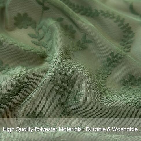 Dark Green Lace Curtains 63 Inch 2 Panel- Victorian Sheer Drapes with Floral Pattern Cute Tassel, Rod Pocket Non See Through Semi-Sheer Privacy for Bedroom,Living Room (Set of 2, W52 xL63) in Kuwait