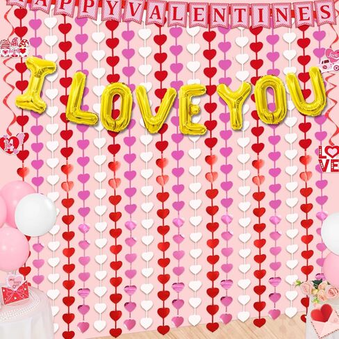 4 حزمة عيد الحب يوم الستارة FOIL FOIL مع أنا أحبك البالونات ، 3.3x6.6.6 قدم قلب أحمر الشكل الأحمر بهرج الستار in Saudi Arabia