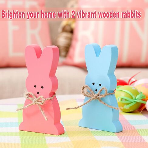 8-Sided Easter Pillow Covers Set of 4 with 2 Wooden Bunny Decorations, 18 x 18 Inch Reversible Decor with Bunny, Floral Eggs & “He is Risen" Prints for Indoor/Outdoor, Spring Holiday Decor in Kuwait