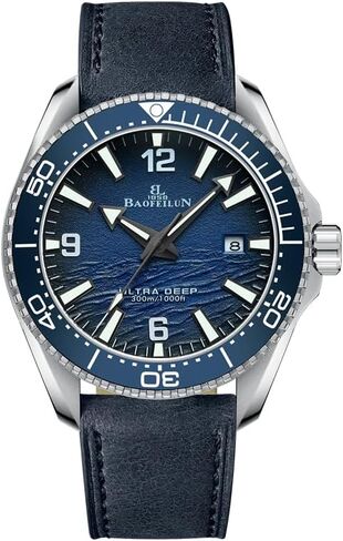 Mens Automatic Watch, Luminous Submarine & Wave Dial, Japanese Movement Miyota 8215-42mm Stainless Steel Case, Ceramic Bezel, Calfskin Strap & Bracelet- Christmas Gift for Men in Saudi Arabia