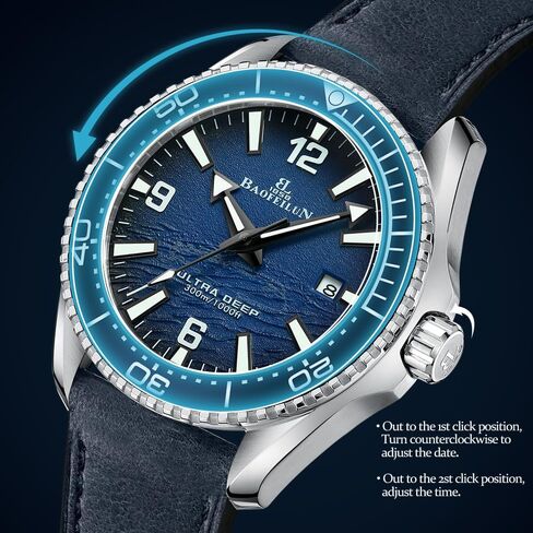 Mens Automatic Watch, Luminous Submarine & Wave Dial, Japanese Movement Miyota 8215-42mm Stainless Steel Case, Ceramic Bezel, Calfskin Strap & Bracelet- Christmas Gift for Men in Saudi Arabia