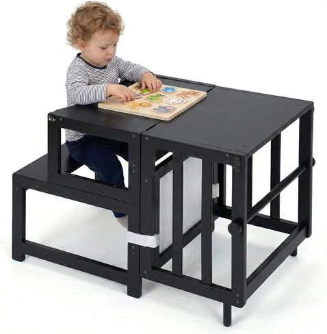 COSYLAND 3-in-1 Toddler Standing Tower with Whiteboard – Convertible Kitchen Stool for Toddlers – Globally Certified Kids Kitchen Step Stool (Natural) in Kuwait