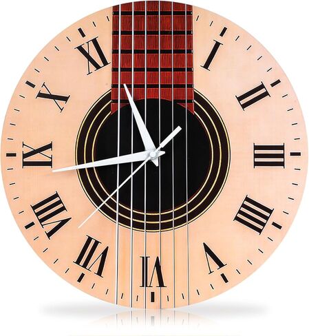 Music Guitar Wall Clock – 12 Inch Artistic Silent Wooden Clock with Battery Operated, Music Themed Decoration for Living Rooms and Rooms, Gift Loved by Musicians & Guitar Enthusiasts in Saudi Arabia