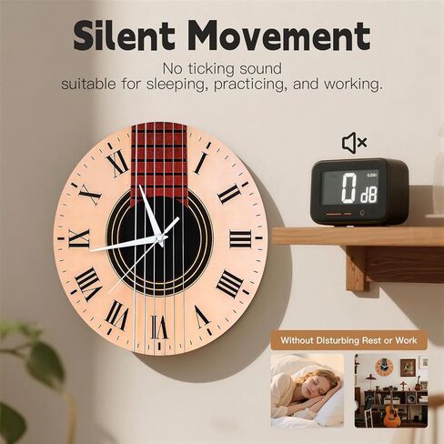 Music Guitar Wall Clock – 12 Inch Artistic Silent Wooden Clock with Battery Operated, Music Themed Decoration for Living Rooms and Rooms, Gift Loved by Musicians & Guitar Enthusiasts in Saudi Arabia