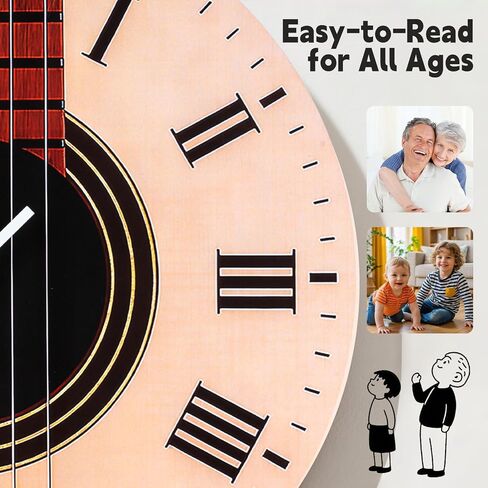 Music Guitar Wall Clock – 12 Inch Artistic Silent Wooden Clock with Battery Operated, Music Themed Decoration for Living Rooms and Rooms, Gift Loved by Musicians & Guitar Enthusiasts in Saudi Arabia
