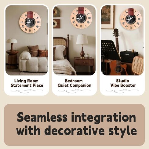 Music Guitar Wall Clock – 12 Inch Artistic Silent Wooden Clock with Battery Operated, Music Themed Decoration for Living Rooms and Rooms, Gift Loved by Musicians & Guitar Enthusiasts in Saudi Arabia
