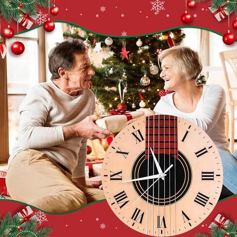 Music Guitar Wall Clock – 12 Inch Artistic Silent Wooden Clock with Battery Operated, Music Themed Decoration for Living Rooms and Rooms, Gift Loved by Musicians & Guitar Enthusiasts in Saudi Arabia