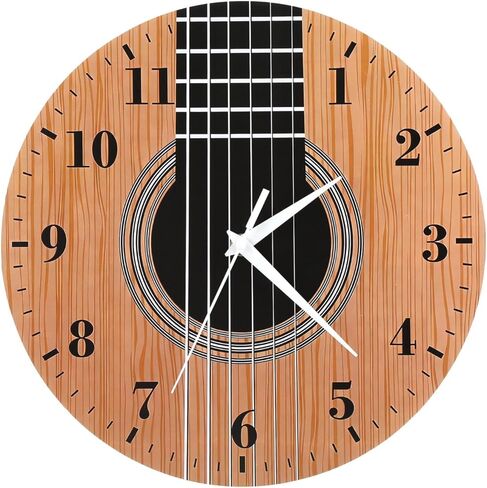 12 Inch Guitar Wall Clock, Silent Non Ticking Quartz Sweep, Clear Acrylic Music Room Decor, Easy Read Large Numbers, Battery Operated Wall Clock for Bedroom Office Studio Bar, Gift for Guitar Lovers in Kuwait