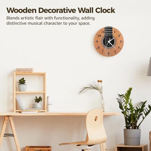 12 Inch Guitar Wall Clock, Silent Non Ticking Quartz Sweep, Clear Acrylic Music Room Decor, Easy Read Large Numbers, Battery Operated Wall Clock for Bedroom Office Studio Bar, Gift for Guitar Lovers in Kuwait