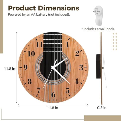 12 Inch Guitar Wall Clock, Silent Non Ticking Quartz Sweep, Clear Acrylic Music Room Decor, Easy Read Large Numbers, Battery Operated Wall Clock for Bedroom Office Studio Bar, Gift for Guitar Lovers in Kuwait