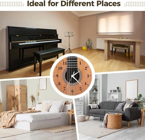 12 Inch Guitar Wall Clock, Silent Non Ticking Quartz Sweep, Clear Acrylic Music Room Decor, Easy Read Large Numbers, Battery Operated Wall Clock for Bedroom Office Studio Bar, Gift for Guitar Lovers in Kuwait