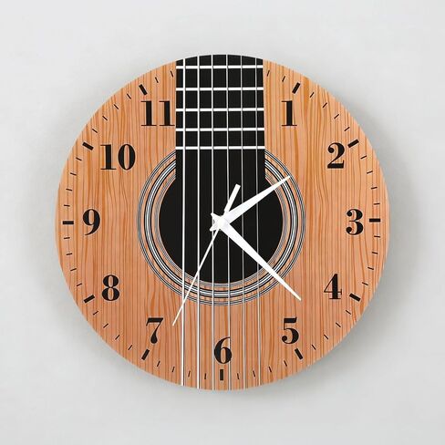 12 Inch Guitar Wall Clock, Silent Non Ticking Quartz Sweep, Clear Acrylic Music Room Decor, Easy Read Large Numbers, Battery Operated Wall Clock for Bedroom Office Studio Bar, Gift for Guitar Lovers in Kuwait