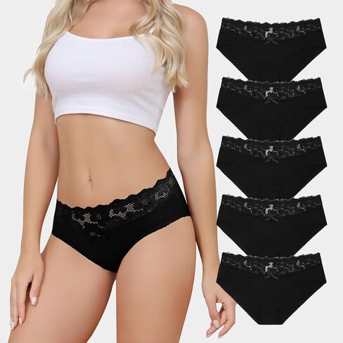 Waist Lace Patchwork Womens Underwear - 5PCS Cotton Sexy Cheeky Comfortable Ladies Panties Soft Bikini Briefs in Saudi Arabia