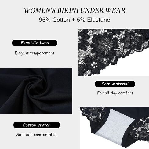 Waist Lace Patchwork Womens Underwear - 5PCS Cotton Sexy Cheeky Comfortable Ladies Panties Soft Bikini Briefs in Saudi Arabia