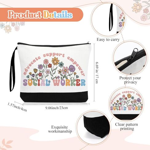 Kacctyen Social Worker Gift for Women, Social Work Month Gifts Appreciation Makeup Bag with Keychain 17 oz Glass Thank You Cup with Lid and Straw Set in Kuwait