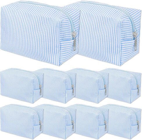 10 Pcs Cute Travel Toiletry Organizer, Rectangle Cozy Makeup Bag 6.5x3.35x4.13Inch Travel Cosmetic Bag for Skincare Beauty Accessories Brushes Stripe Blue in Kuwait