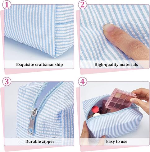 10 Pcs Cute Travel Toiletry Organizer, Rectangle Cozy Makeup Bag 6.5x3.35x4.13Inch Travel Cosmetic Bag for Skincare Beauty Accessories Brushes Stripe Blue in Kuwait