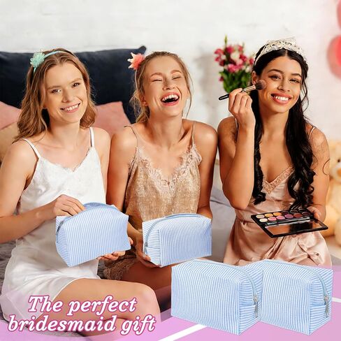 10 Pcs Cute Travel Toiletry Organizer, Rectangle Cozy Makeup Bag 6.5x3.35x4.13Inch Travel Cosmetic Bag for Skincare Beauty Accessories Brushes Stripe Blue in Kuwait