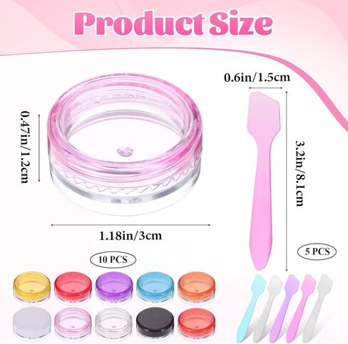 10 Pcs Sample Containers with Lids, 2g Mini Travel Jars, Travel Containers for Creams, Refillable Makeup Samples Container, Clear Sample Pots with Mini Spatulas for Toiletries, Creams, Lotions 3x1.2cm in Kuwait
