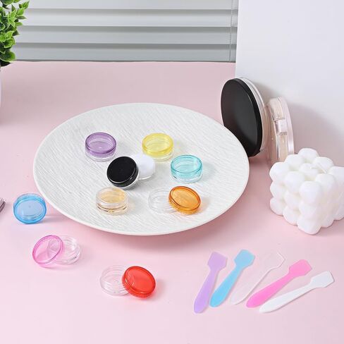 10 Pcs Sample Containers with Lids, 2g Mini Travel Jars, Travel Containers for Creams, Refillable Makeup Samples Container, Clear Sample Pots with Mini Spatulas for Toiletries, Creams, Lotions 3x1.2cm in Kuwait