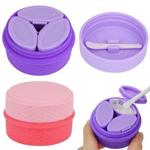 2-Pack Silicone Travel Makeup Containers, 0.34oz/10ml TSA Cream Jars, 3-in-1 Modular Skincare Storage Case (Pink, Purple) in Kuwait