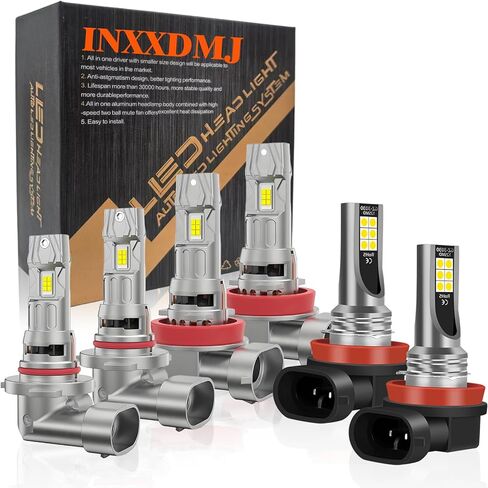 Fit For Volvo VNL VNM (2004-2015) Headlights High Low Beam and Fog Light bulbs Combo kit, 1:1 Real Size, 6500K Cool White, 30000LM 800% Brightnes Bulbs, with Fan, Plug n Play, pack of 6 in Kuwait