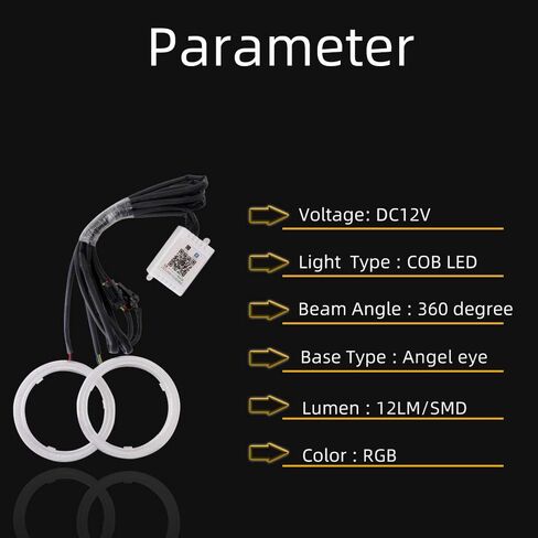 مجموعة واحدة من Grandview 70 مم متعددة الألوان RGB LED حلقات هالة COB 72SMD للهواتف الذكية iOS Android App بلوتوث التحكم في السيارة عيون الملاك حلقة دائرية مصباح أمامي أضواء النهار الجري (DRL) 12 فولت in Kuwait