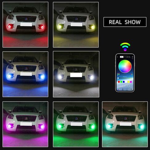 مجموعة واحدة من Grandview 70 مم متعددة الألوان RGB LED حلقات هالة COB 72SMD للهواتف الذكية iOS Android App بلوتوث التحكم في السيارة عيون الملاك حلقة دائرية مصباح أمامي أضواء النهار الجري (DRL) 12 فولت in Kuwait