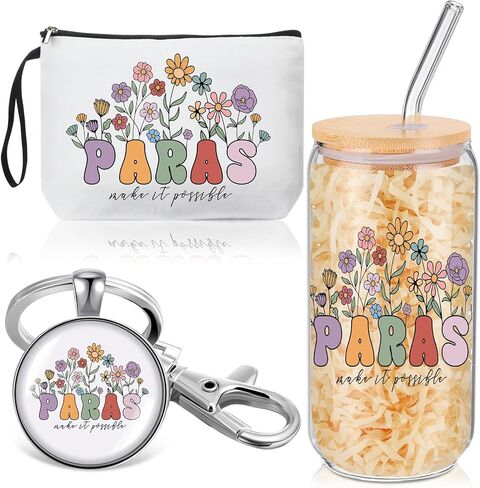 Kacctyen Social Worker Gift for Women, Social Work Month Gifts Appreciation Makeup Bag with Keychain 17 oz Glass Thank You Cup with Lid and Straw Set in Kuwait