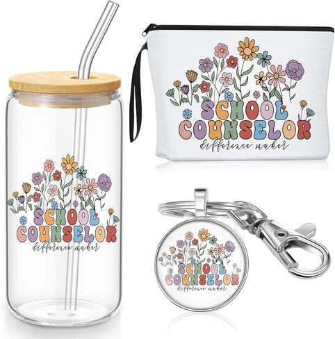 Kacctyen Social Worker Gift for Women, Social Work Month Gifts Appreciation Makeup Bag with Keychain 17 oz Glass Thank You Cup with Lid and Straw Set in Kuwait