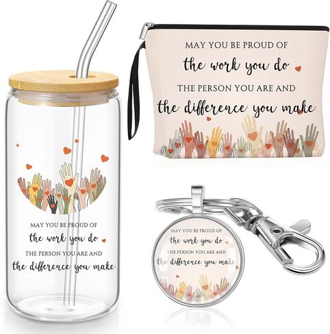 Kacctyen Social Worker Gift for Women, Social Work Month Gifts Appreciation Makeup Bag with Keychain 17 oz Glass Thank You Cup with Lid and Straw Set in Kuwait