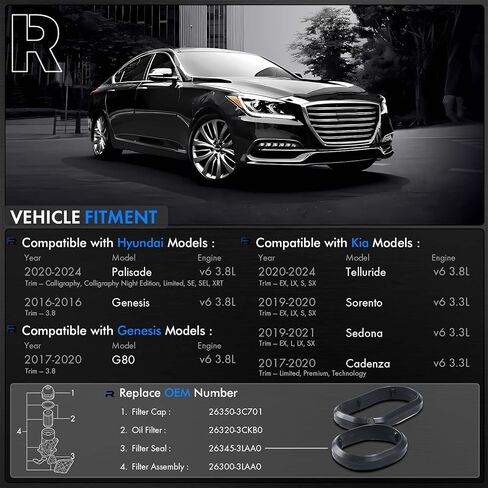 26345-3LAA0 1PCS Engine Oil Filter Housing Gasket Fits Hyundai Palisade 20-24 Genesis G80 17-20 Fits Kia Cadenza Sedona Sorento 17-21 Telluride 20-24 Oil Filter Assembly # 26300-3LAA0 in Kuwait