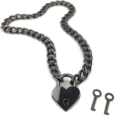 Succuba Padlock Necklace Chain Collar Choker with Two Keys and Box Cuban Metal Chain Necklace with Lock and Keys for Women, Men and Pet in Kuwait