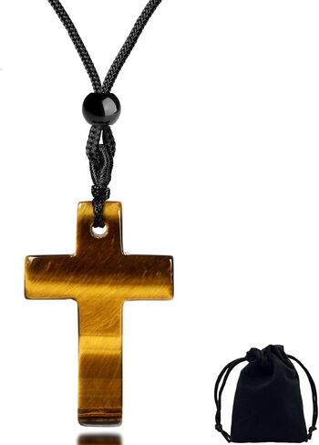 Black Cross Necklace for Men, Healing Crystal Cross Necklace Natural Gemstone Black Obsidian Necklace with Adjustable Rope, Amulet Necklace Father's Day Gift in Kuwait
