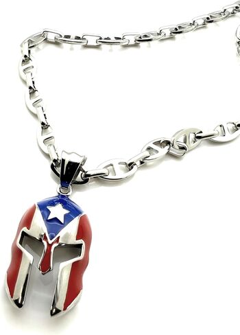 Papiichulo المتقشف بورتوريكو خوذة قلادة قلادة مع سلسلة ربط 24 بوصة، احتفالا بفخر بوريكوا. in Kuwait