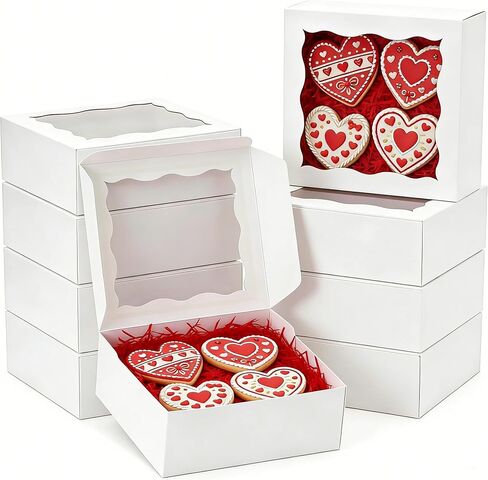 100 قطعة من صناديق البسكويت مقاس 10.16 سم × 10.16 سم × 5.08 سم: صناديق المخبوزات مع نافذة، صناديق حلوى الحلوى، صناديق الفراولة المغطاة بالشوكولاتة لعيد الميلاد وعيد الحب in Kuwait
