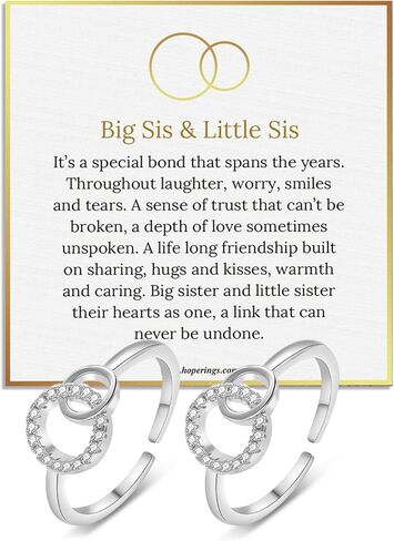 قطعتان من حلقات الأخت الكبيرة والصغيرة للأخوات، حلقات فضية متشابكة مكونة من دائرتين للأخوات الكبيرة والصغيرة، حلقة متصلة إلى الأبد قابلة للتعديل، هدايا عيد الميلاد لها in Kuwait