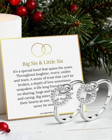 قطعتان من حلقات الأخت الكبيرة والصغيرة للأخوات، حلقات فضية متشابكة مكونة من دائرتين للأخوات الكبيرة والصغيرة، حلقة متصلة إلى الأبد قابلة للتعديل، هدايا عيد الميلاد لها in Kuwait